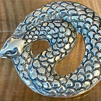 Sterling Silver Repousse Snake Pendant - Total Weight - 12.5 Grams