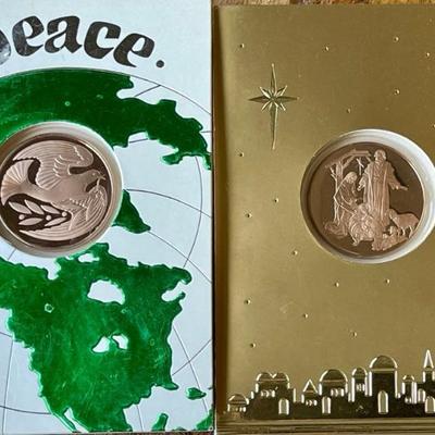 2 Franklin Mint 1988 & 1990 Holiday Peace Coin Cards 