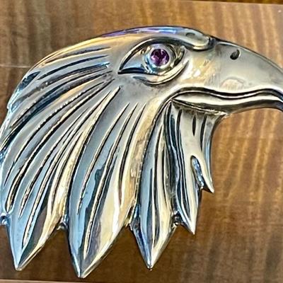 Sterling Silver Eagle Pendant With Amethyst Eye - Total Weight 15.1 Grams 