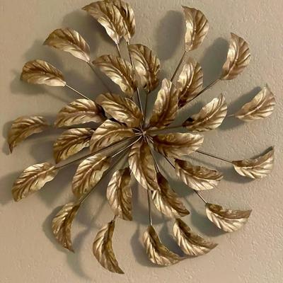Gold Tone Metal Leaf 17 Inches Wall Hanging 