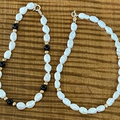 (2) Fresh Water Pearl & 14K Gold Clasp 7 Inch Bracelets 