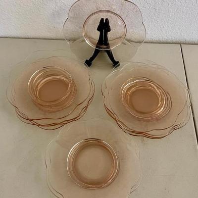 (11) Pink Depression Glass Scalloped Edge 8.5" Plates