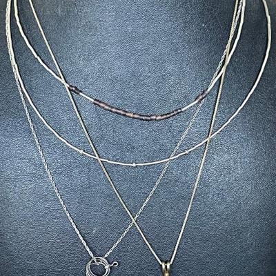 (4) Sterling Silver Necklaces - Liquid Silver Bead 14 Inch & 18