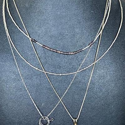 (4) Sterling Silver Necklaces - Liquid Silver Bead 14 Inch & 18" Gold Wash Sterling Silver Chain 