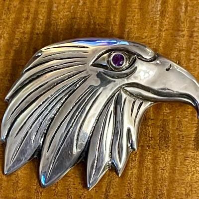 Sterling Silver Eagle With Amethyst Eye - Total Weight 14.2 Grams 