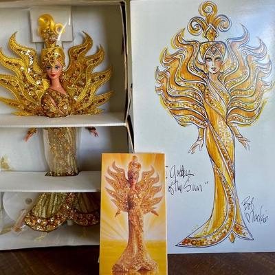 1995 Bob Mackie Goddess Of The Sun Barbie Doll - New In Box With Poster And Paperwork