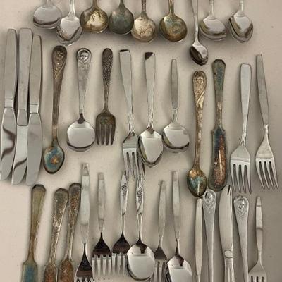Collection Of Vintage Baby Silverware - Gerber, Oneida, Community Plate, Tudor Plate, And More