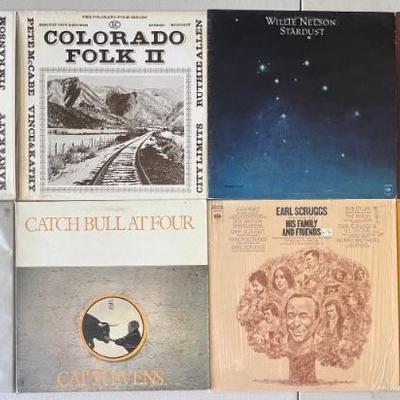 (8) Vintage Vinyl Albums - Colorado Folk I & II, Willie Nelson, Waylon Jennings, Cat Stevens, Harry Chapin