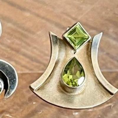 2 Pairs Of Sterling Silver & Peridot Post Earrings - Total Weight 