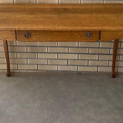 Vintage Solid Oak Single Drawer Desk With Metal Pulls