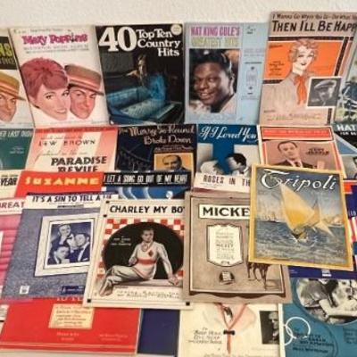 Large Lot Of Vintage Sheet Music - Matt King Cole, Eddy Arnold, Duke Ellington, Dean Martin, And More