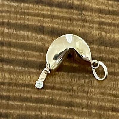 14K Gold & Diamond Fortune Cookie Pendant - Total Weight 1.5 Grams 
