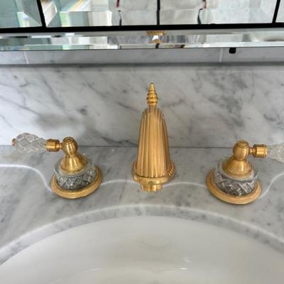Sherle Wagner Gold Plated and Crystal Sink Faucet SEt