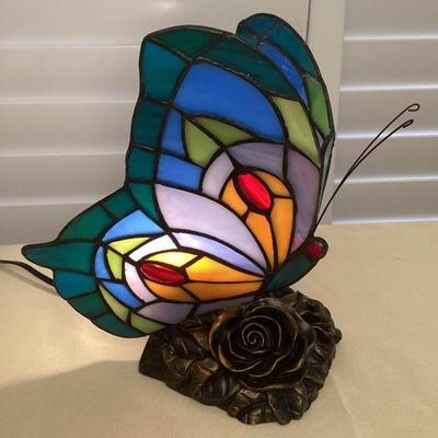 MMF064 Blue Stained Glass Butterfly Shaped Tiffany Style Table Lamp New