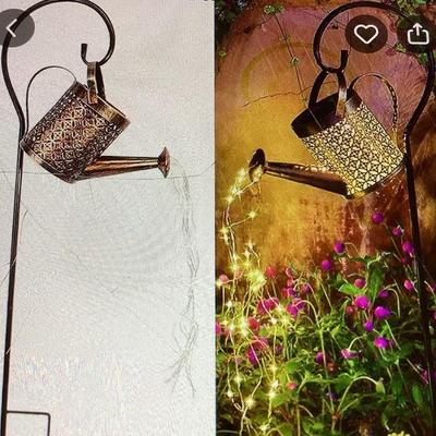 MMF072 Two Metal Watering Can Solar Lights With Hanging Stakes New
