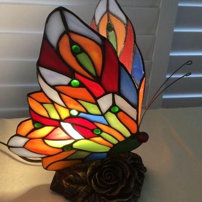 MMF065 Orange Stained Glass Butterfly Shaped Tiffany Style Table Lamp New
