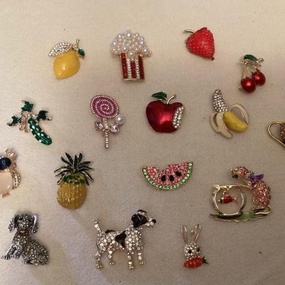 MMF012 Sixteen Animal & Food Themed Costume Jewelry Brooches 
