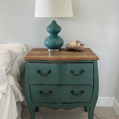 two matching blue nightstands 
25 1/2”W
13”D
33”H
