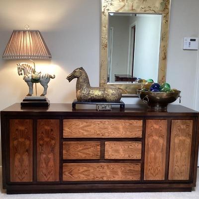 Henredon c. 1970 credenza, 1980 LaBarge mirror