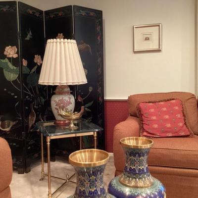 4 panel screen, carved and painted