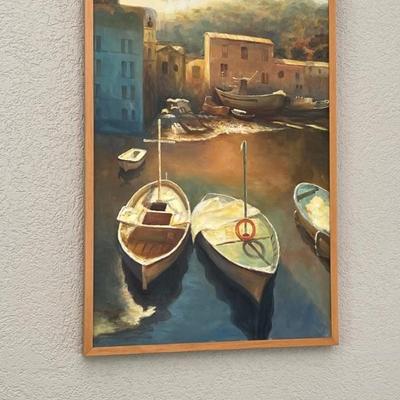 Painting - boats in harbor - no signature