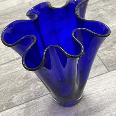 Vintage blue handkerchief vase