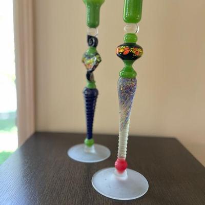 Newt Grover Art Glass Candlesticks