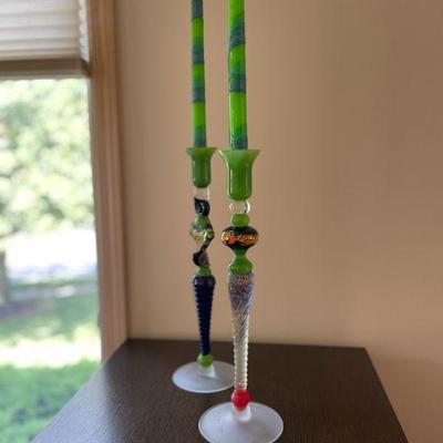 Newt Grover Art Glass Candlesticks
