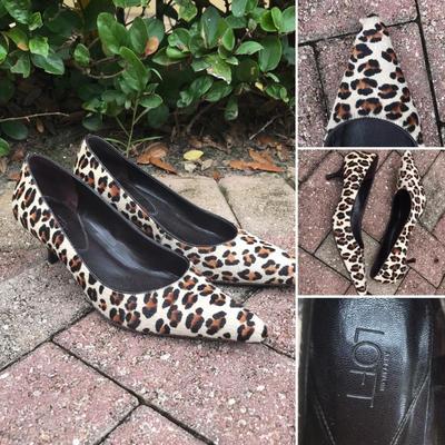 Ann Taylor ladies size 6 1/2 faux leopard print kitten heels..