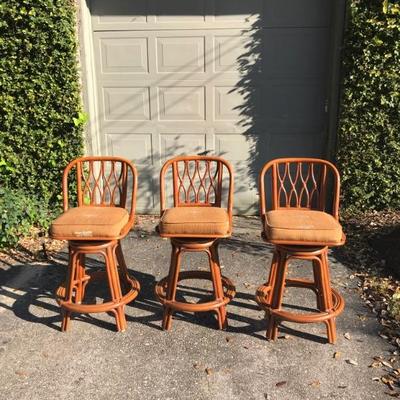 Three rattan bar stools