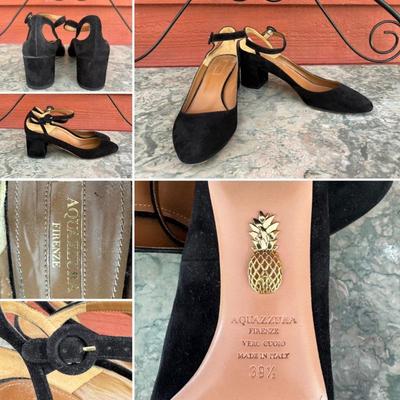 Lovely black suede heels size 8 1/2 US, European 39 1/2. Made in Florence, Italy by Aquazzura. 