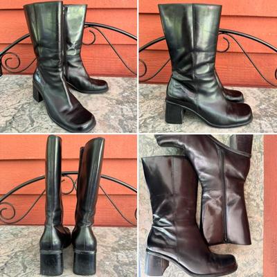 Vintage Bandolino bkack leather mid-calf moto style boot. Size 8 1/2.