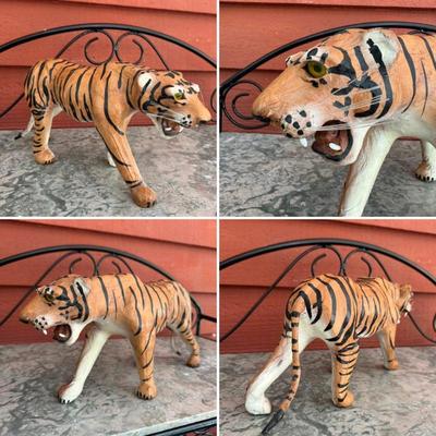 RRROOAR! Vintage handmade, leather Bengal Tiger. Handcrafted and hand painted. This fierce predator measures 15 1/2” from the tip of his...