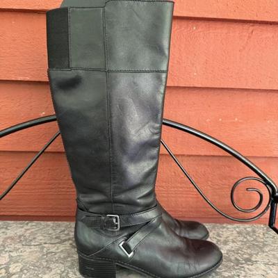 Bandolino black leather riding style boots, size 7