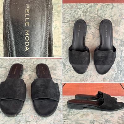Cute black suede slides size 7 1/2 by Pelle Moda. Great for summer!
