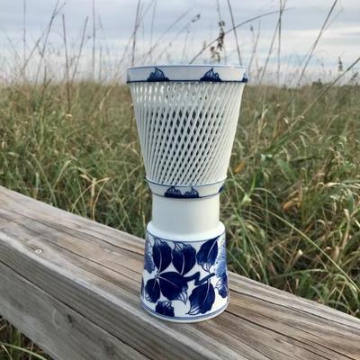 Reticulated blue and white vase