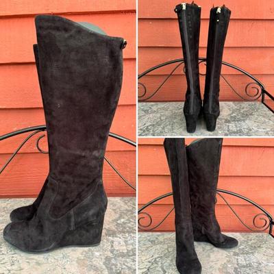 Black Suede wedge heel boots by OUO, size 7 1/2