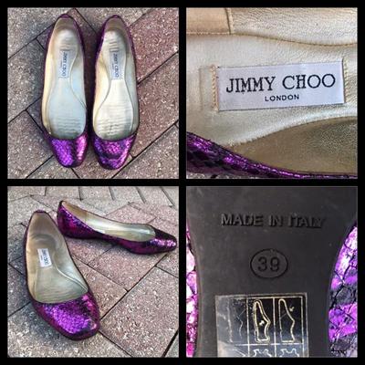 Jimmy Choo purple snakeskin ballet flats, ladies European sizzle 39, US size 8 