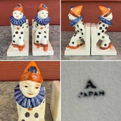 Vintage clown bookends marked “A” Japan 