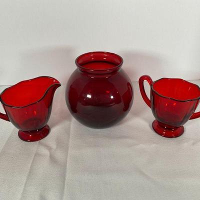 New Martinsville Red Glass Cream & Sugar