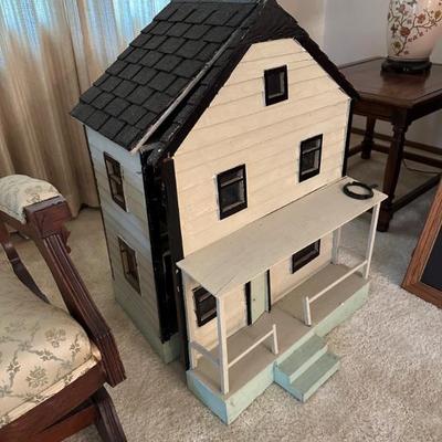 Authentic vintage 3-foot-tall doll house, complete with furniture & accessories (front detaches to access rooms within house)