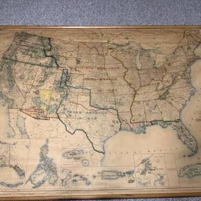 COLLECTOR 8' x 6' USA map, dated 1938, on fabric (not paper), excellent condition