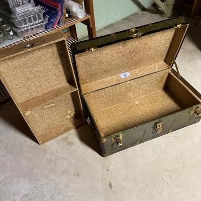 Inside of vintage storage trunk with removable tray