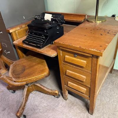 Vintage oak desk & chair, with 