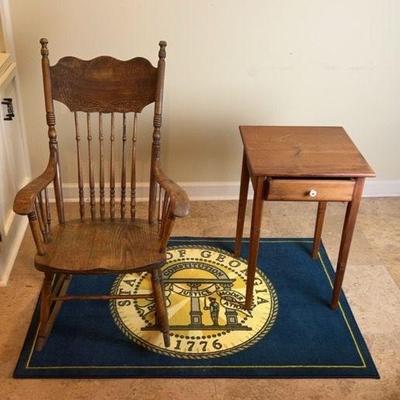 Rocking Chair, Side Table, And State of GA Rug