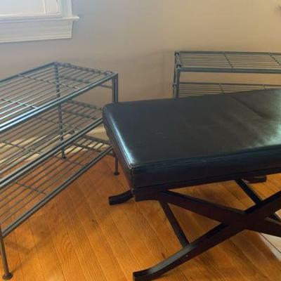 2 Small Metal Shelves and Accent Stool
