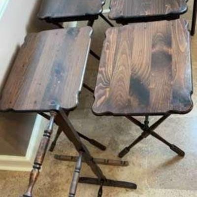(4) Wooden TV Tables With Stand And Pier 1 Metal TV Table
