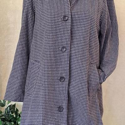 Land's End Wool & Casmere Blend Navy And Gray Houndstooth Swing Coat Size 16