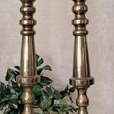 Amazing, Heavy, Vintage Solid Brass 19 Inch Tall Candlesticks 