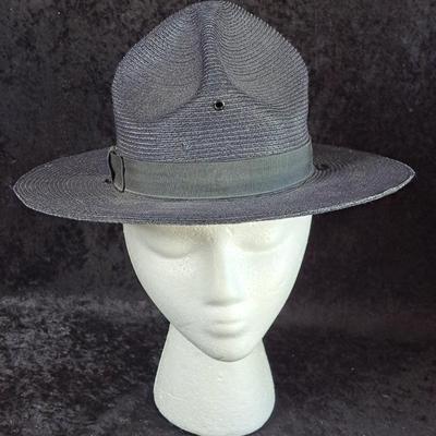 Vintage State Trooper's Hard Straw Hat In Navy Blue